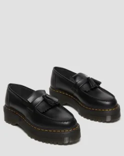 Adrian Quad-loafers i læder med platform og kvast in Sort