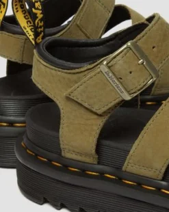Blaire Tumbled Nubuck-sandaler in Muted Olive