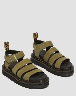 Blaire Tumbled Nubuck-sandaler in Muted Olive