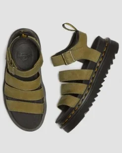 Blaire Tumbled Nubuck-sandaler in Muted Olive