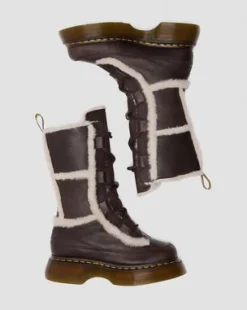 Buzz Lace Up-støvler med imiteret pelsforing og Grizzly-læder in Mørkebrun