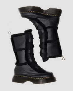 Buzz Lace Up-støvler med imiteret pels og fræset nappalæder in Sort