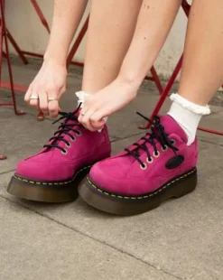BUZZ-SKO MED 5 SNØREHULLER I FRÆSET NUBUCK-LÆDER in Pink