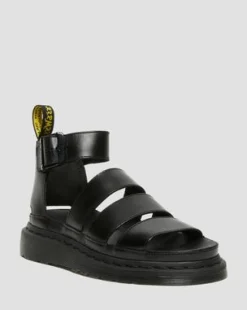 CLARISSA II LEATHER STRAP SANDALS in Sort
