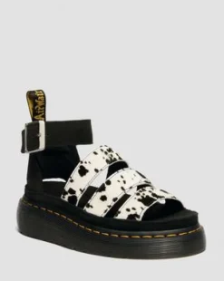 Clarissa Quad-sandaler med rem i Hair On-læder in Cremefarvet & Sort