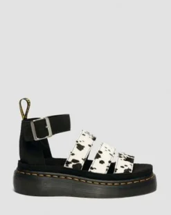 Clarissa Quad-sandaler med rem i Hair On-læder in Cremefarvet & Sort