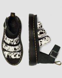 Clarissa Quad-sandaler med rem i Hair On-læder in Cremefarvet & Sort
