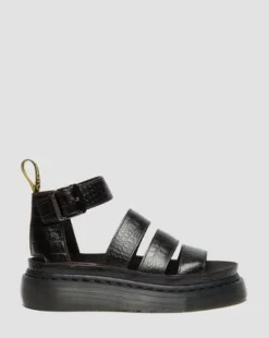 Clarissa Strap Quad-sandaler i læder og præget krokodillemønster in Mørkebrun