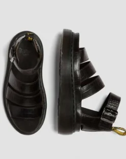 Clarissa Strap Quad-sandaler i læder og præget krokodillemønster in Mørkebrun