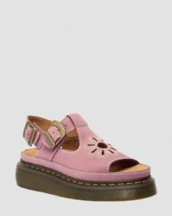 Dunnet Flower-platformsandaler i nubuck-læder in Pudderrosa