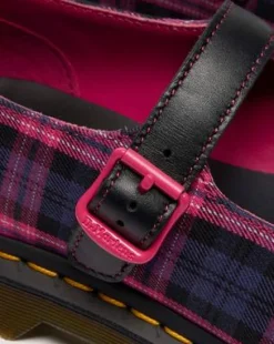 ELPHIE MARY JANE-SKO I TARTAN-MØNSTER in Sort & Pink Multi