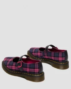 ELPHIE MARY JANE-SKO I TARTAN-MØNSTER in Sort & Pink Multi