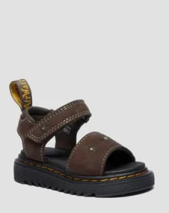 Flower Debossed-sandaler i nubuck-læder med rem - Baby in Mørkebrun