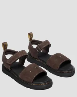 Flower Debossed-sandaler i nubuck-læder med rem - Baby in Mørkebrun