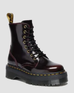 JADON ARCADIA LEATHER PLATFORM BOOTS in Kirsebærrød
