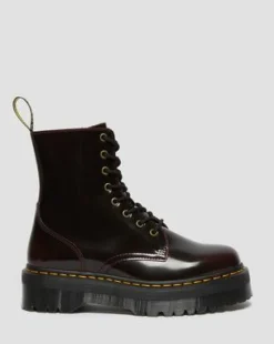 JADON ARCADIA LEATHER PLATFORM BOOTS in Kirsebærrød