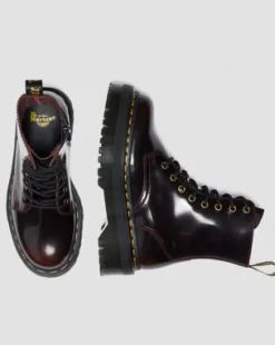 JADON ARCADIA LEATHER PLATFORM BOOTS in Kirsebærrød