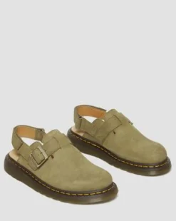 Jorge II Slingback-mules i Tumbled Nubuck-læder in Muted Olive