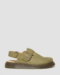 Jorge II Slingback-mules i Tumbled Nubuck-læder in Muted Olive
