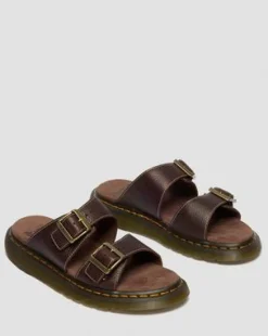 Josef Slide-sandaler i Grizzly-læder in Mørkebrun