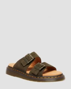 Josef Slide-sandaler i ruskind in Olivenfarvet Grøn