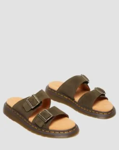 Josef Slide-sandaler i ruskind in Olivenfarvet Grøn