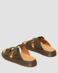 Josef Slide-sandaler i ruskind in Olivenfarvet Grøn