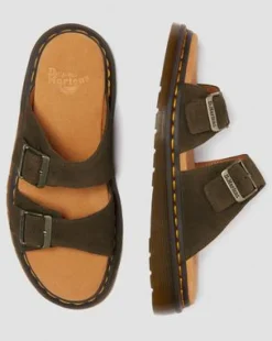Josef Slide-sandaler i ruskind in Olivenfarvet Grøn