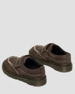 Junior - Raffe Tumbled Nubuck-sko med rem in Mørkebrun