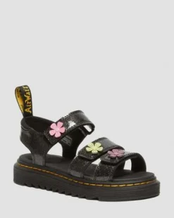 Klaire Coated Glitter-sandaler med velcrorem til unge in Black