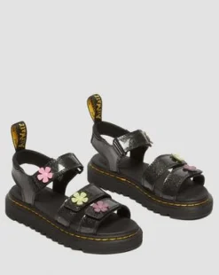 Klaire Coated Glitter-sandaler med velcrorem til unge in Black