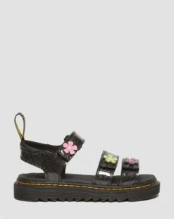 Klaire Coated Glitter-sandaler med velcrorem til unge in Black