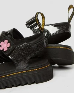 Klaire Coated Glitter-sandaler med velcrorem til unge in Black