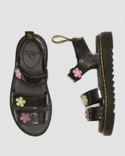 Klaire Coated Glitter-sandaler med velcrorem til unge in Black