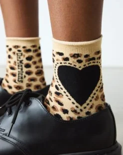 Leopard Heart-strømper i bomuldsblanding in Lysebrun