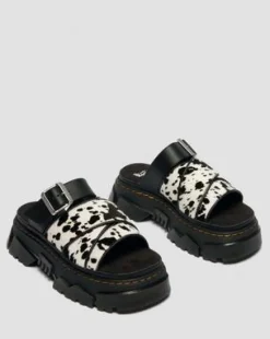 Mattison Slide-sandaler i dalmatinermønstret Hair On-læder in Cremefarvet & Sort