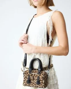 Mini-taske med tophåndtag i leopardmønster in Sort & Cámel