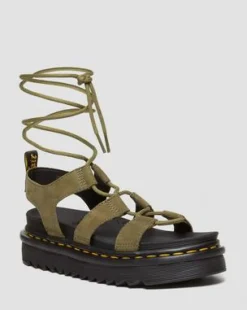Nartilla Gladiator-sandaler i Tumbled Nubuck-læder in Muted Olive