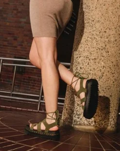 Nartilla Gladiator-sandaler i Tumbled Nubuck-læder in Muted Olive