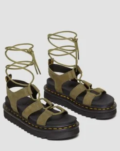 Nartilla Gladiator-sandaler i Tumbled Nubuck-læder in Muted Olive