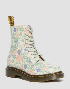 1460 Pascal Floral Reclaimed-læderstøvler in Sky Hvid