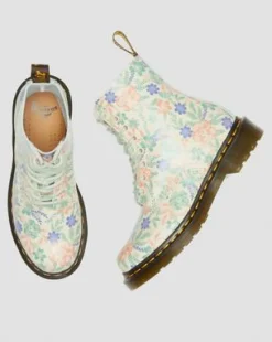 1460 Pascal Floral Reclaimed-læderstøvler in Sky Hvid