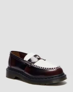 PENTON HEART-LOAFERS I TOFARVET RUB-OFF LÆDER in Kirsebærrød & Hvid