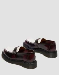 PENTON HEART-LOAFERS I TOFARVET RUB-OFF LÆDER in Kirsebærrød & Hvid