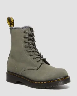 1460-snørestøvler i Nubuck-læder med imiteret Serena-pelsforing in Nickel Grey