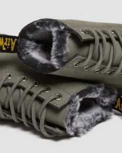 1460-snørestøvler i Nubuck-læder med imiteret Serena-pelsforing in Nickel Grey