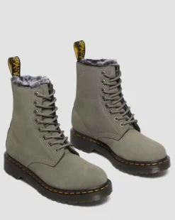 1460-snørestøvler i Nubuck-læder med imiteret Serena-pelsforing in Nickel Grey