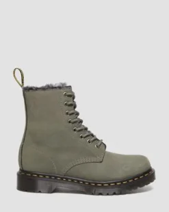 1460-snørestøvler i Nubuck-læder med imiteret Serena-pelsforing in Nickel Grey