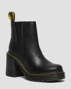 Spence Leather Flared Heel Chelsea Boots in Sort