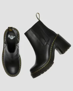 Spence Leather Flared Heel Chelsea Boots in Sort